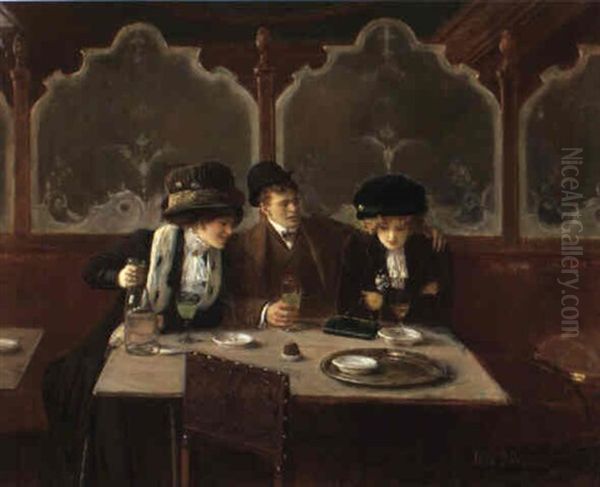 Au Bistro Oil Painting by Jean Beraud