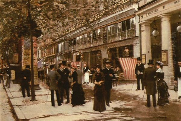 Theatre Des Varietes, Le Boulevard Montmartre, Paris Oil Painting by Jean Beraud