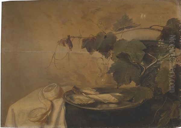 A Still Life With Oysters And A Lemon Oil Painting by Gillis Gillisz. de Berch