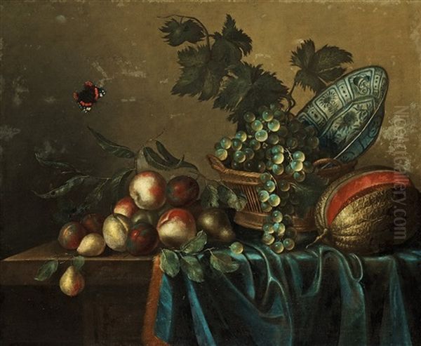 Still Life With Fruits And A Butterfly Oil Painting by Gillis Gillisz. de Berch