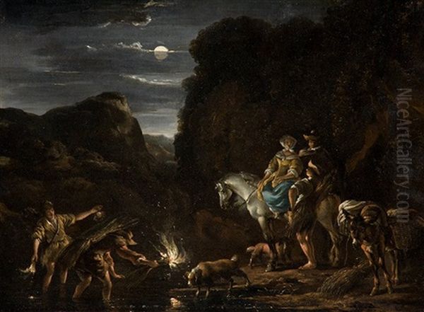 Paisaje Nocturno Con Personajes Oil Painting by Nicolaes Petersz Berchem