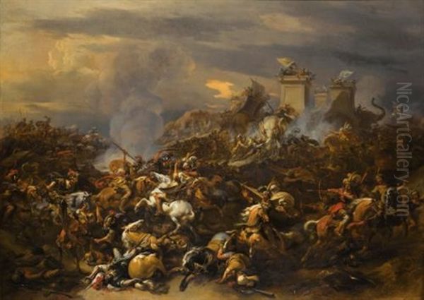 The Battle Between Alexander And Porus Oil Painting by Nicolaes Petersz Berchem