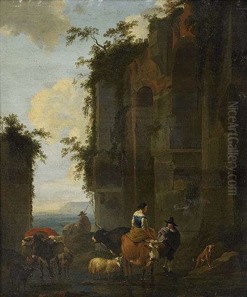 Pastoral Figurscen Oil Painting by Nicolaes Petersz Berchem