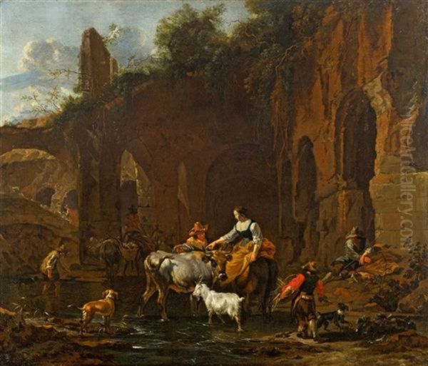 Hirten An Einer Romischen Ruine Oil Painting by Nicolaes Petersz Berchem