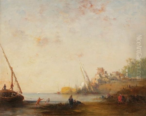 Felouque Sur Les Bords Du Nil Oil Painting by Narcisse Berchere