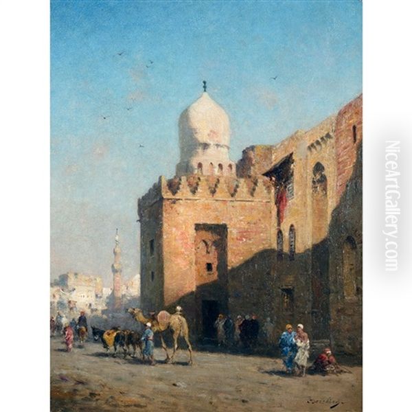 Devant La Mosquee Au Caire Oil Painting by Narcisse Berchere