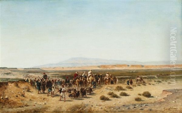 La Caravane En Marche Dans Le Desert Oil Painting by Narcisse Berchere