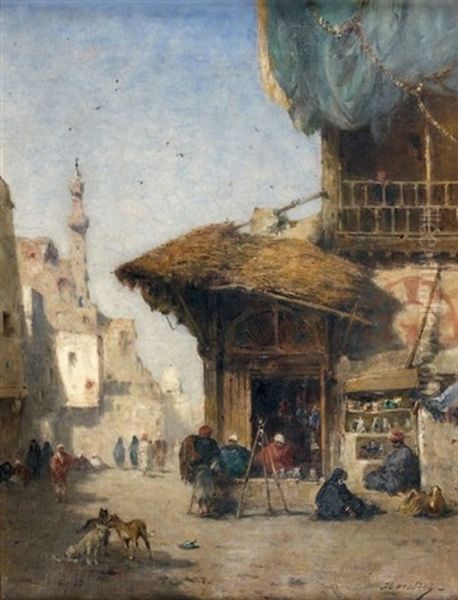 Scene De Rue Orientale Oil Painting by Narcisse Berchere