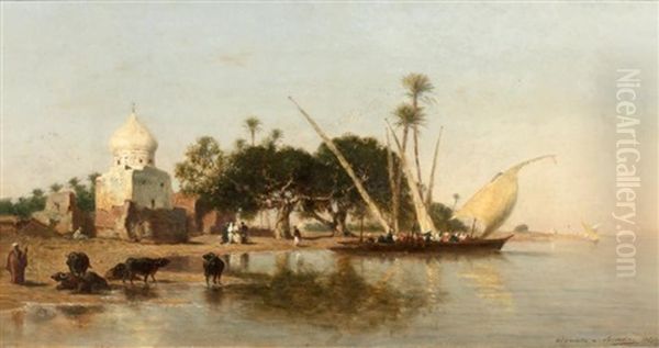 Damiette, Port Du Gouvernorat Du Meme Nom En Egypte Dans Le Delta Du Nil Oil Painting by Narcisse Berchere