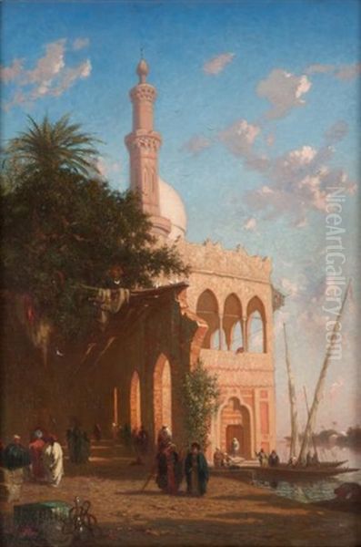 Mosquee, Bord Du Nil Oil Painting by Narcisse Berchere