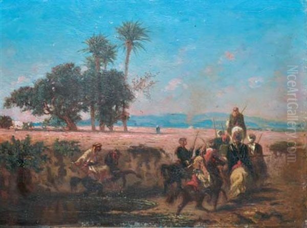 Le Gue Du Seyfous Pres De Damas, Syrie Oil Painting by Narcisse Berchere