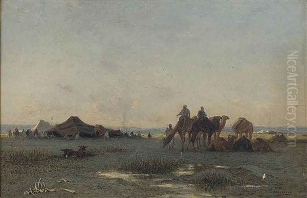 A Bedouin Encampment Oil Painting by Narcisse Berchere