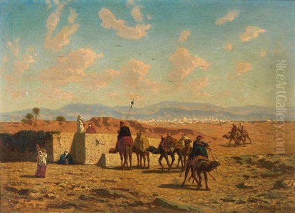 La Halte Des Chameliers Oil Painting by Narcisse Berchere