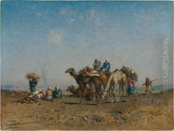 Rast Der Karawane Oil Painting by Narcisse Berchere