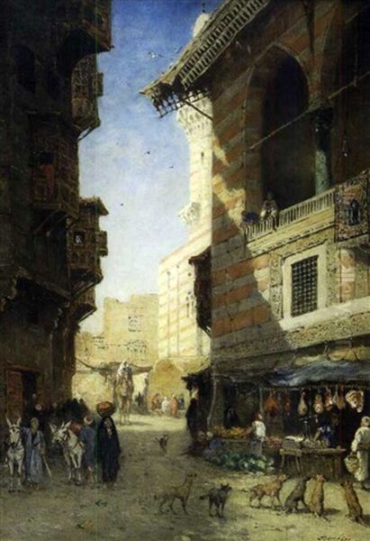 Coin De Rue Du Bazar Du Caire Oil Painting by Narcisse Berchere