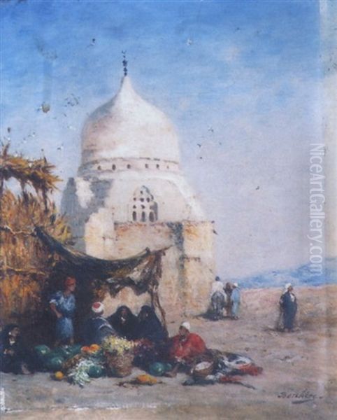 Marchands Devant La Mosquee Oil Painting by Narcisse Berchere