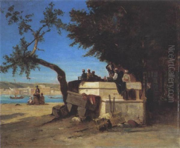 Hommes Discutant Au Bord Du Fleuve (turquie) Oil Painting by Narcisse Berchere