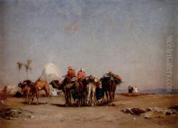 Rastande Beduiner Med Kameler I Oken Oil Painting by Narcisse Berchere