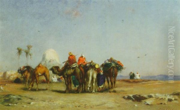 Halt At The Oasis Oil Painting by Narcisse Berchere