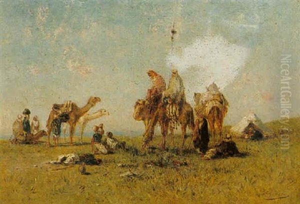 A Desert Encampment Oil Painting by Narcisse Berchere