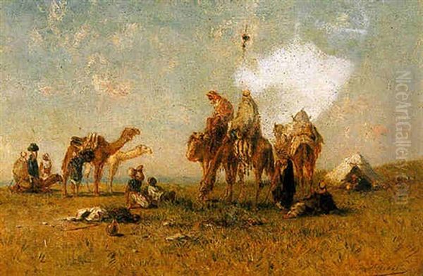 A Desert Encampment Oil Painting by Narcisse Berchere