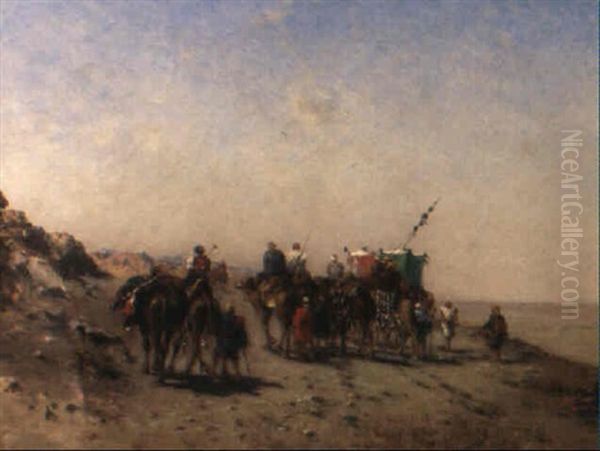 An Arab Caravan Oil Painting by Narcisse Berchere