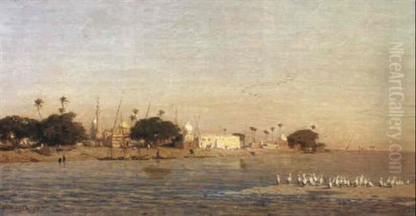 On The Banks Of The Nile Oil Painting by Narcisse Berchere