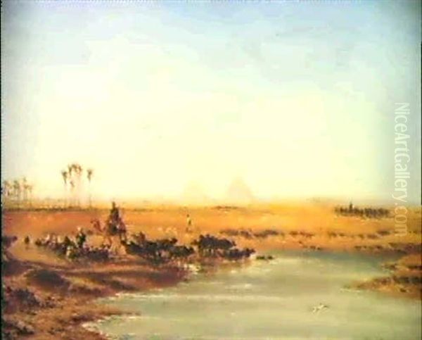 Les Pyramides De Gizeh Oil Painting by Narcisse Berchere