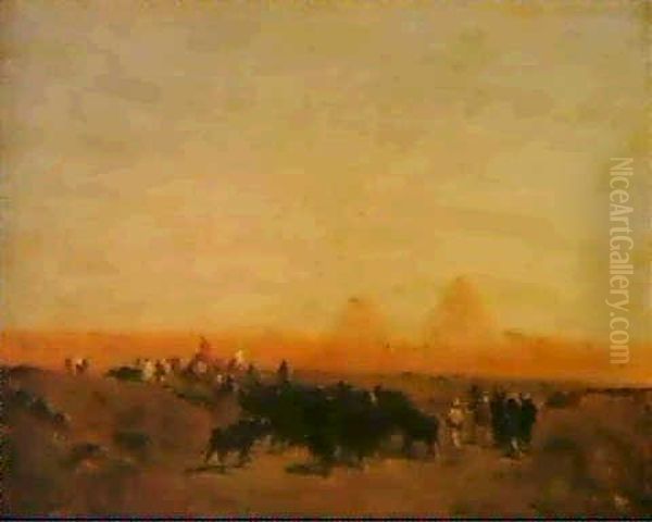 Troupeau Aux Environs Du Caire Oil Painting by Narcisse Berchere