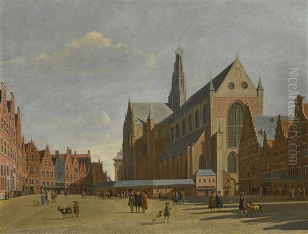 A View Of The Grote Markt, Haarlem, With St. Bavo Oil Painting by Gerrit Adriaensz Berckheyde