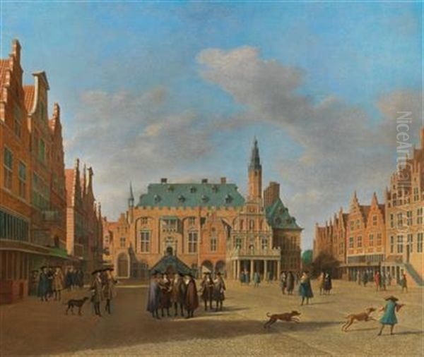 The Grote Markt In Haarlem With The Town Hall Oil Painting by Gerrit Adriaensz Berckheyde