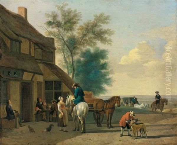 Figures Outside A Coaching Inn Oil Painting by Gerrit Adriaensz Berckheyde