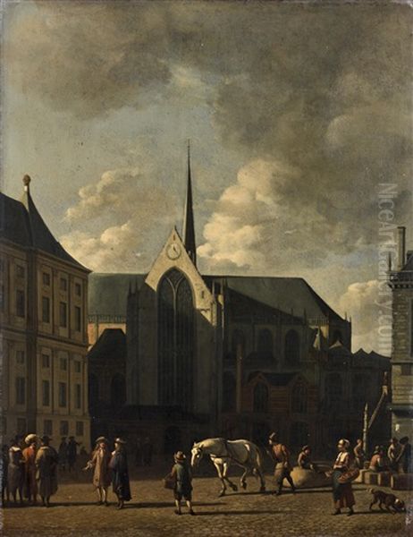 La Place Du Dam Animee, Amsterdam Oil Painting by Gerrit Adriaensz Berckheyde