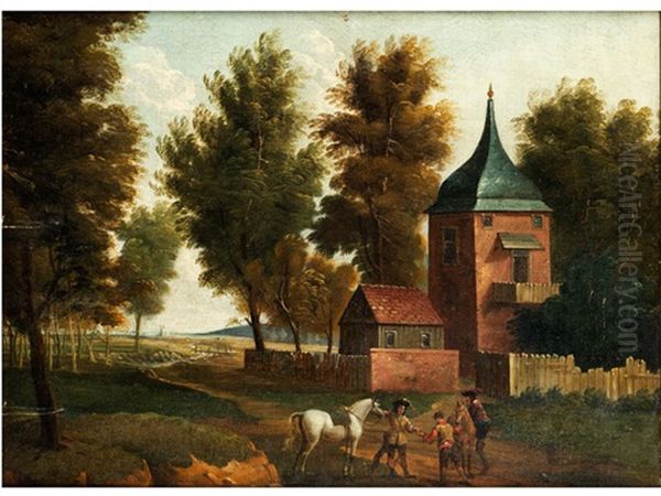 Landschaft Mit Behelmten Turmgebaude Oil Painting by Gerrit Adriaensz Berckheyde