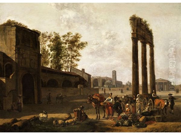 Ideale Romische Stadtlandschaft Mit Reicher Figurenstaffage Oil Painting by Gerrit Adriaensz Berckheyde