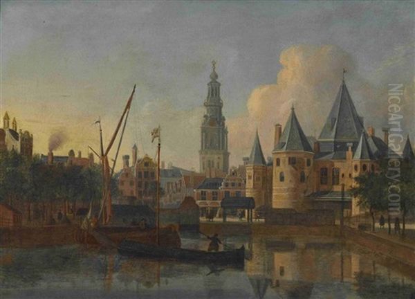 Amsterdam. Blick Auf Den Nieuwmarkt Mit Der St. Anthoniswaag Oil Painting by Gerrit Adriaensz Berckheyde