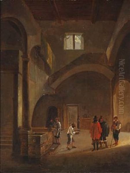 Church Interior With People At A Well Oil Painting by Gerrit Adriaensz Berckheyde