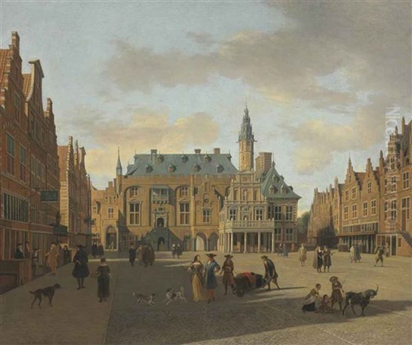 The Grote Markt And Town Hall, Haarlem, Seen From The East Oil Painting by Gerrit Adriaensz Berckheyde