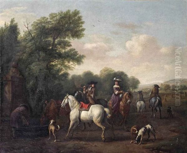 A Hunting Party Oil Painting by Gerrit Adriaensz Berckheyde