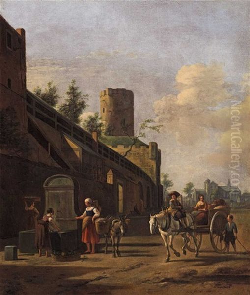 A Horse And Cart By Sankt Pantaleon In Cologne Oil Painting by Gerrit Adriaensz Berckheyde