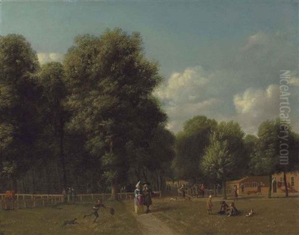 A View Of Haarlemmerhout, Near Haarlem, With Elegant Figures On A Path And Children Playing Oil Painting by Gerrit Adriaensz Berckheyde