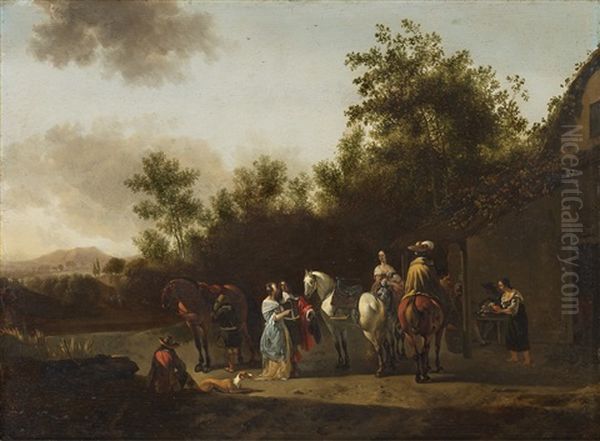 Resting Horsemen Oil Painting by Gerrit Adriaensz Berckheyde