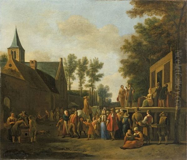 Stadtansicht Mit Wanderbuhne Oil Painting by Gerrit Adriaensz Berckheyde