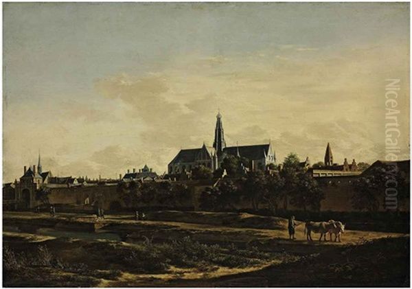 A View Of Haarlem From The Northwest Corner With The Kruispoort And St. Bavo's Cathedral Beyond Oil Painting by Gerrit Adriaensz Berckheyde