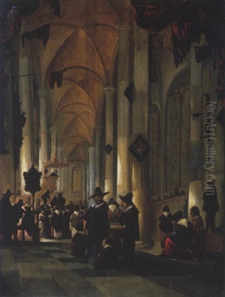 Kircheninterieur Mit Zahlreichen Personen Oil Painting by Gerrit Adriaensz Berckheyde