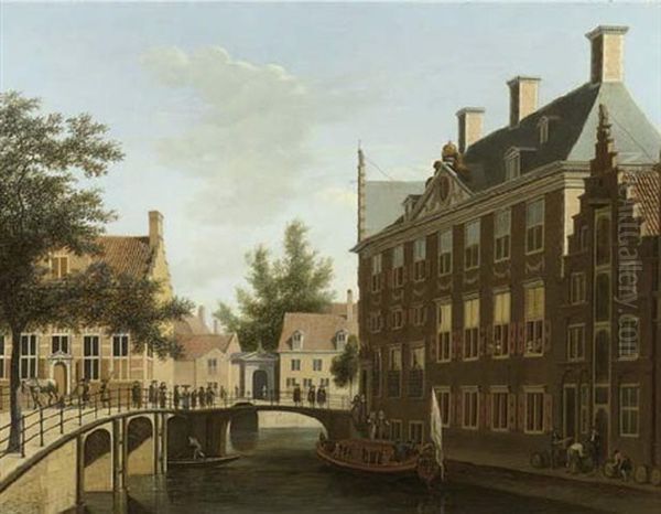 The Oudezijds Heerenlogement On The Oudezijdsvoorburgwal, Amsterdam Oil Painting by Gerrit Adriaensz Berckheyde