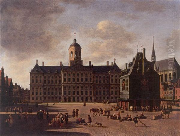 The Dam, Amsterdam With Town Hall, The Nieuwe Kerk And The Waag Oil Painting by Gerrit Adriaensz Berckheyde