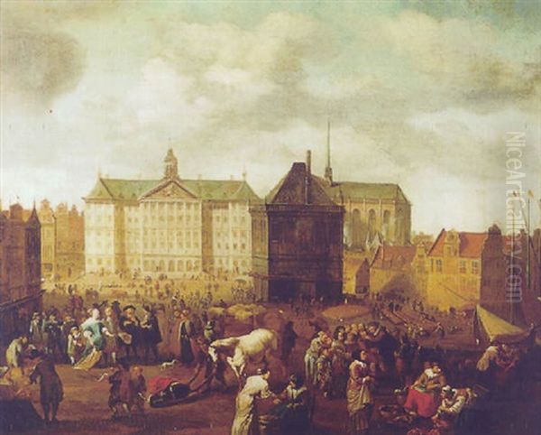 Town Hall On The Dam, Amsterdam Oil Painting by Gerrit Adriaensz Berckheyde