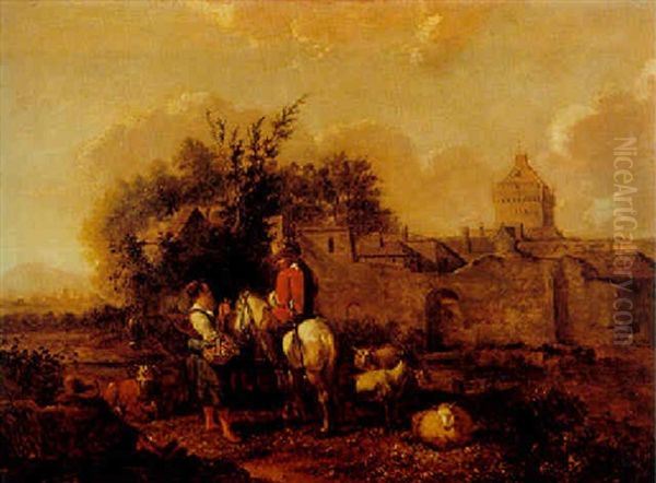 Cavalier Demandant Son Chemin Devant Harlem Oil Painting by Gerrit Adriaensz Berckheyde