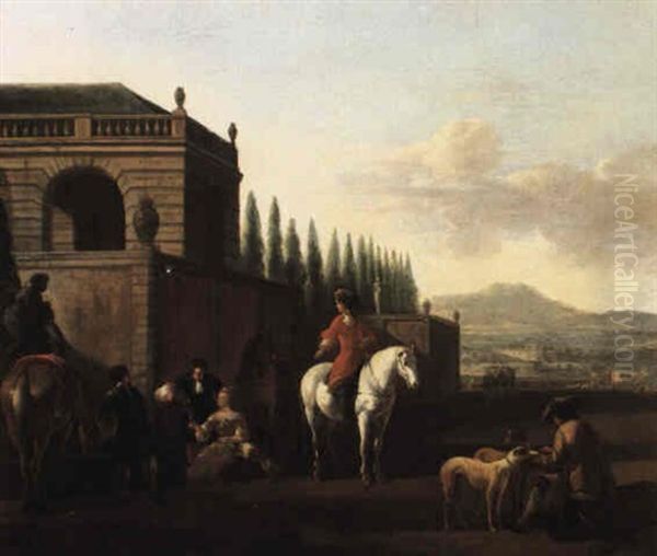 Hawkers Resting Outside The Walls Of A Palace Oil Painting by Gerrit Adriaensz Berckheyde